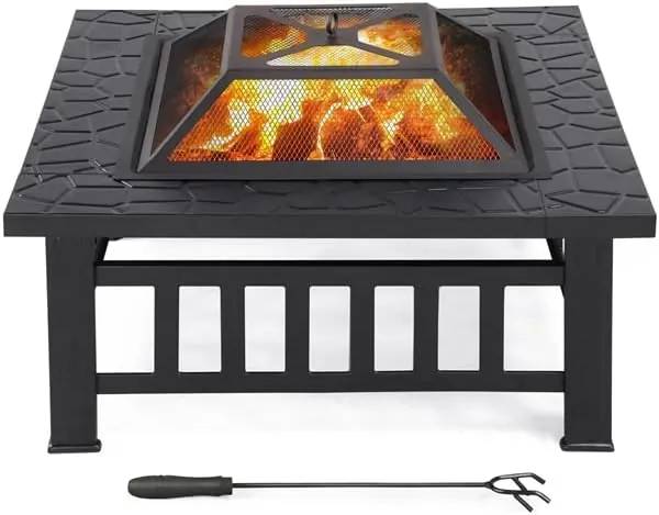Brasero carré Abician avec pare-étincelles, housse et petite grille
