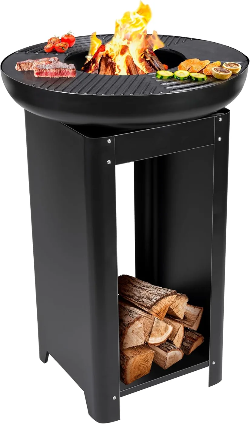 Brasero plancha sur pied avec plaque teppanyaki et grille, hauteur 90 cm