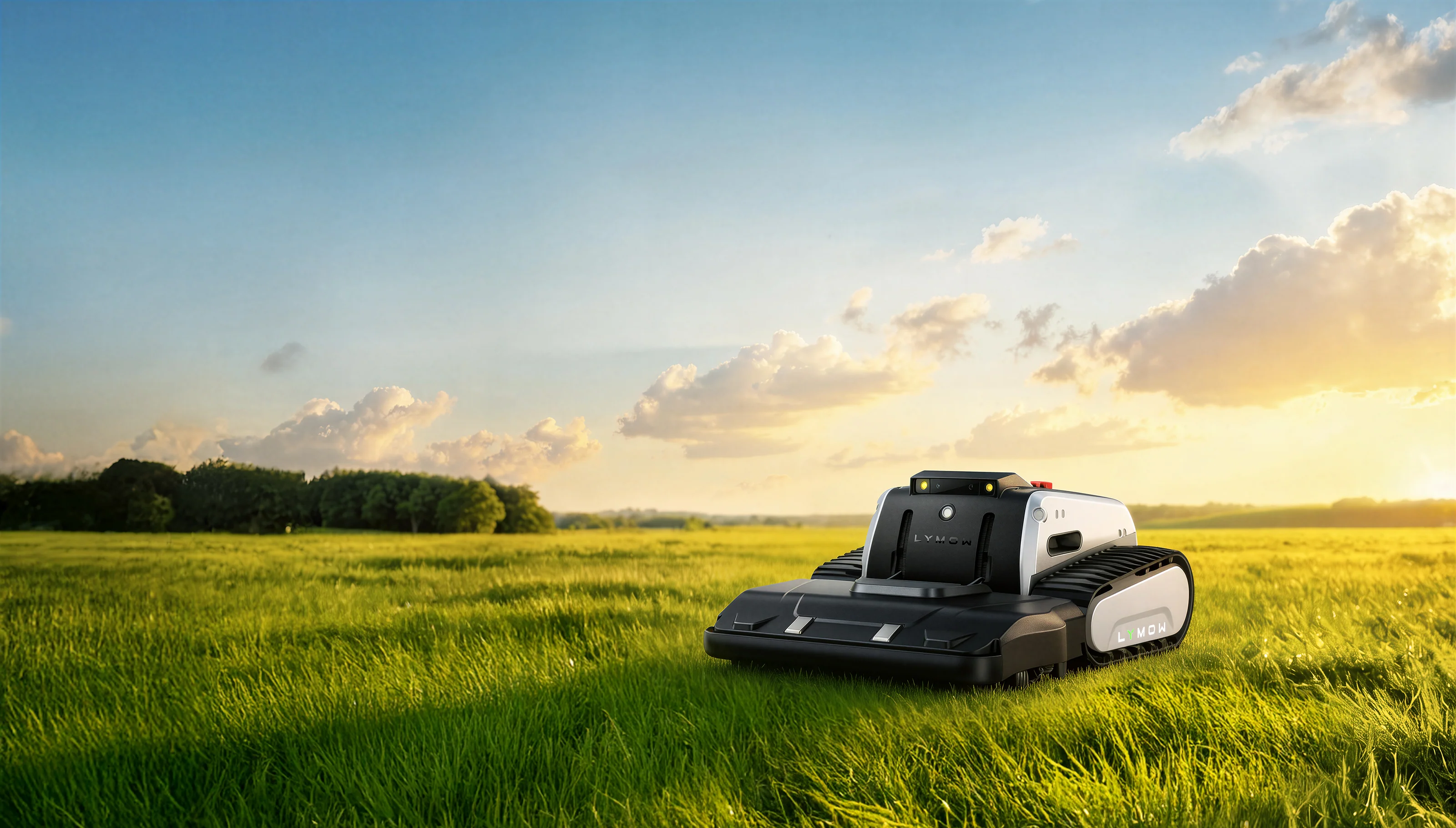 Tondeuse robot sur pelouse verte