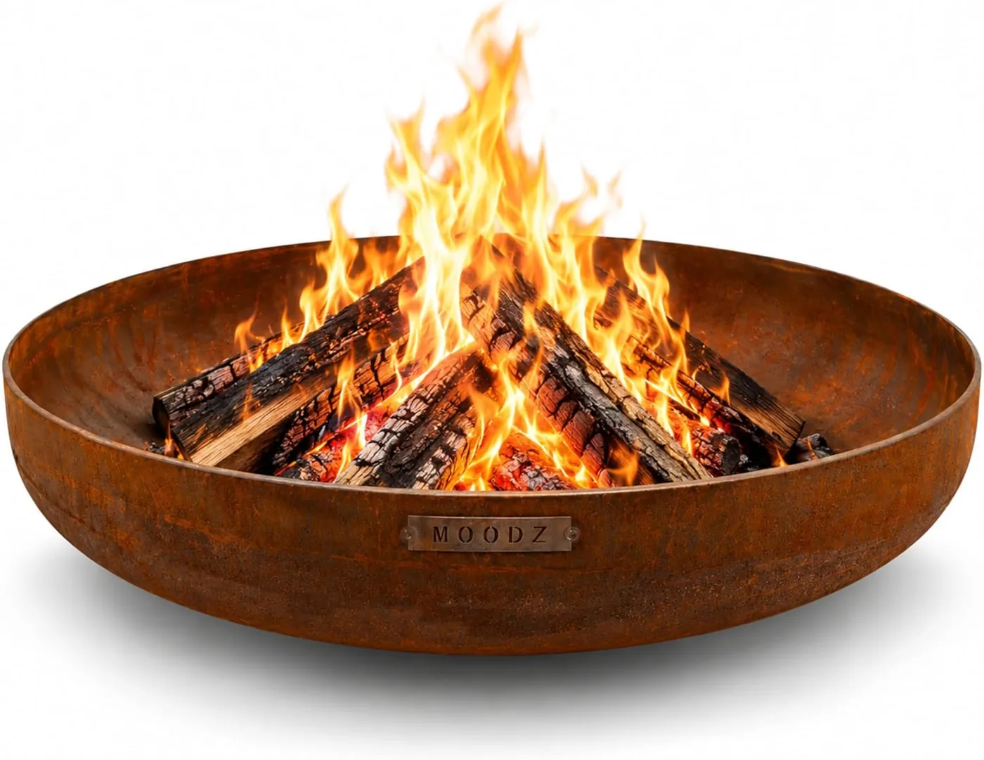 Brasero Moodz 80 cm en acier corten, format bas avec flamme