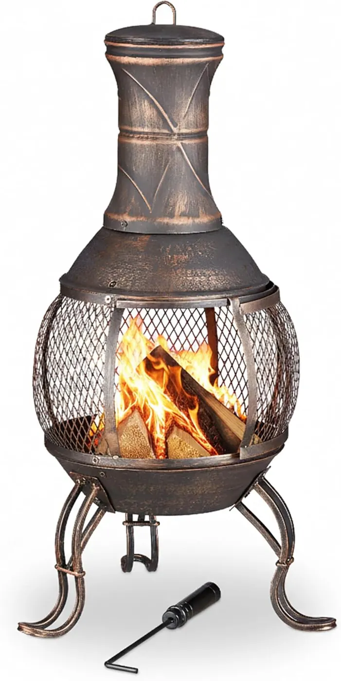 Brasero mexicain Relaxdays, cheminée verticale avec grille et pare-étincelles