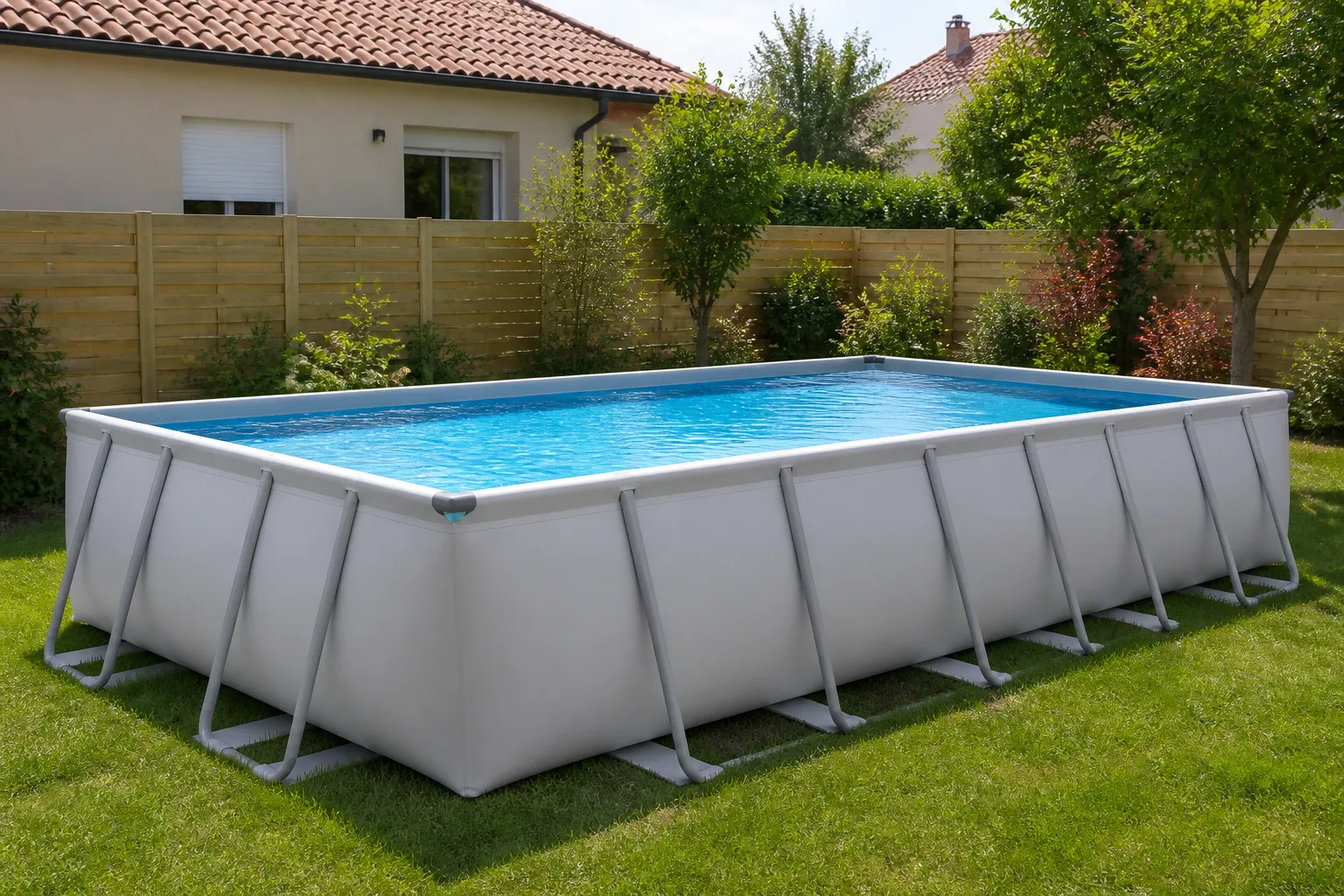 Feuilles de hêtre à la surface d’une piscine, près d’un skimmer