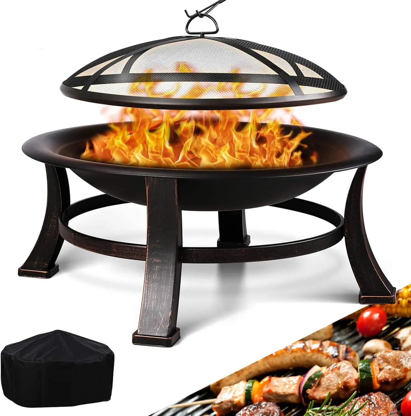 Brasero TLGREEN 76 cm avec grille, housse et accessoires