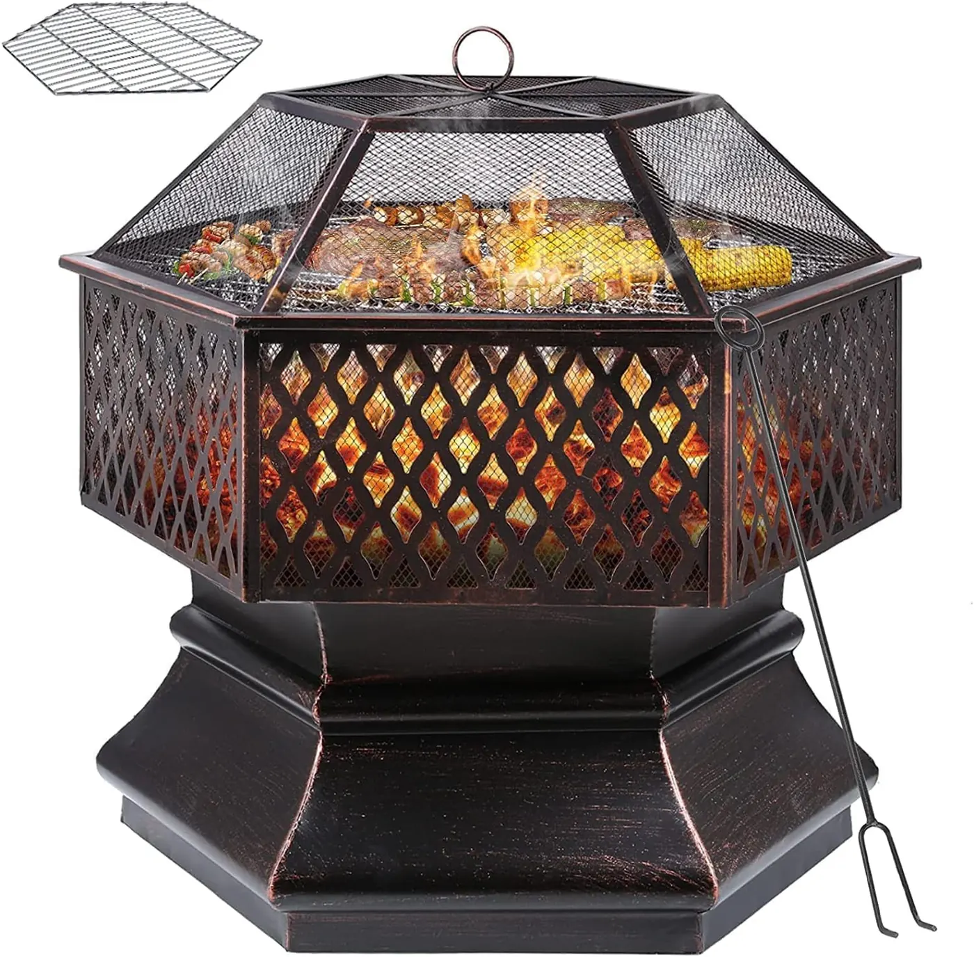 Brasero cheminée TLSUNNY 63 cm, foyer vertical avec filet et grille