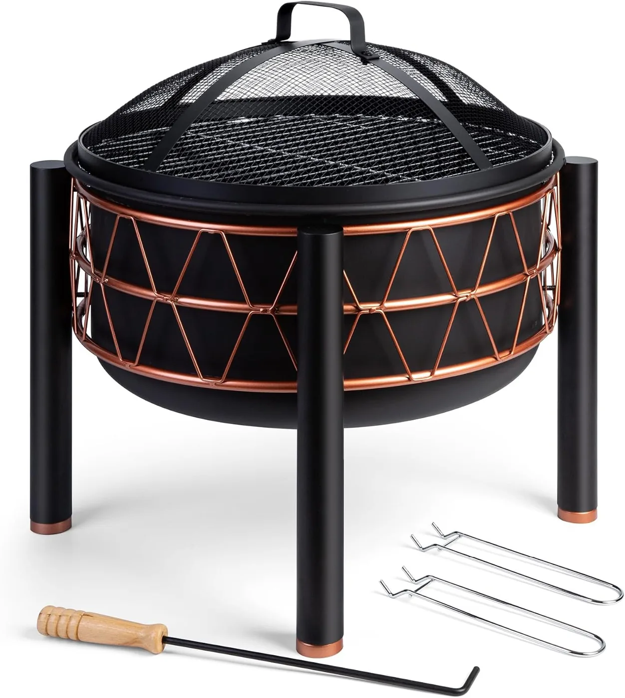 Brasero-barbecue VonHaus avec grille, couvercle mesh et tisonnier